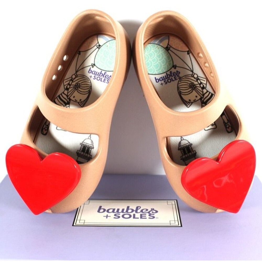 Baubles and Soles Mary Jane Flat Kaia Sand Heart sz 6 toddler non-slip shoes